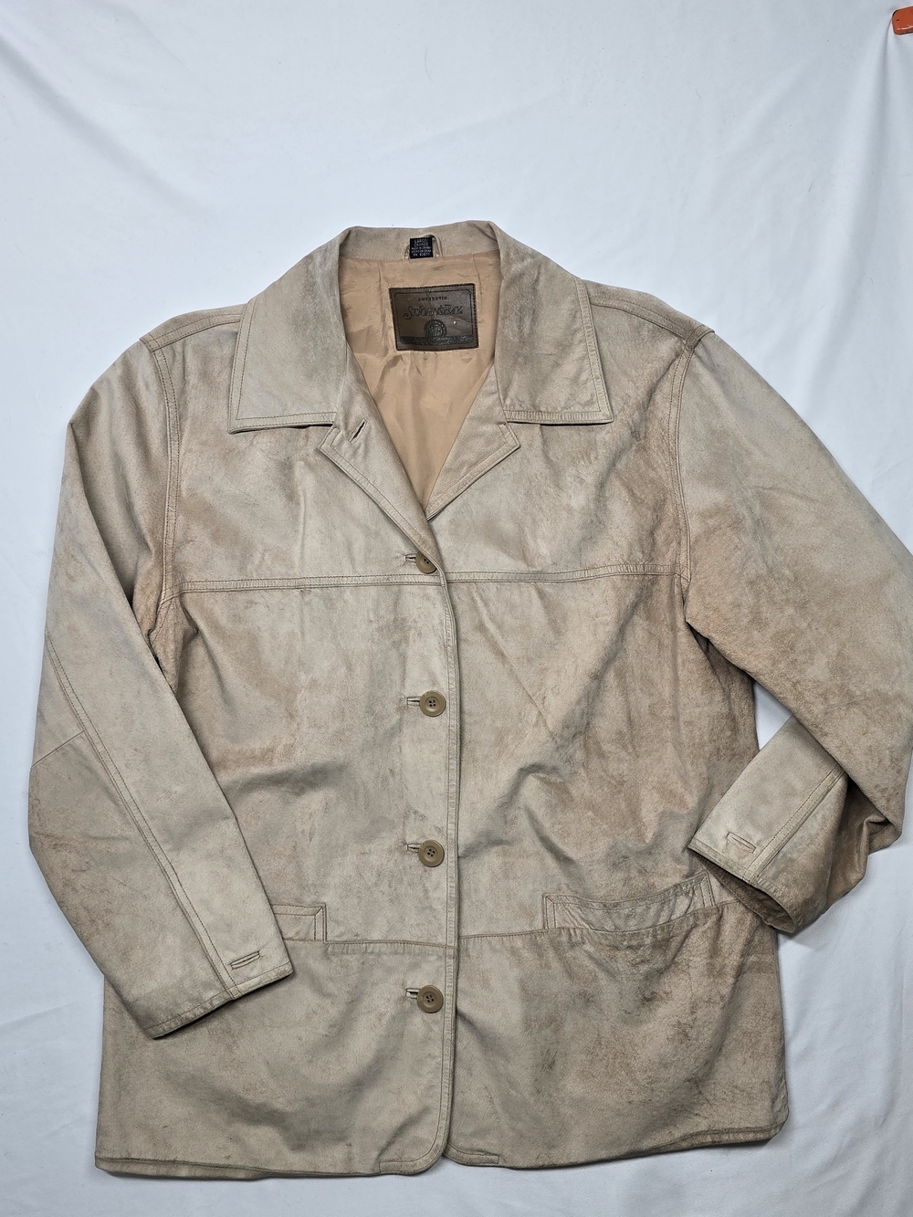Vintage St. John's Bay Tan Genuine Suede Leather Button Front Jacket Large